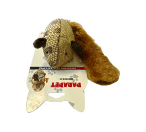 ИГРУШКА для кошки "МЫШКА 10см. из рогожки с меховым хвостом шуршиком.