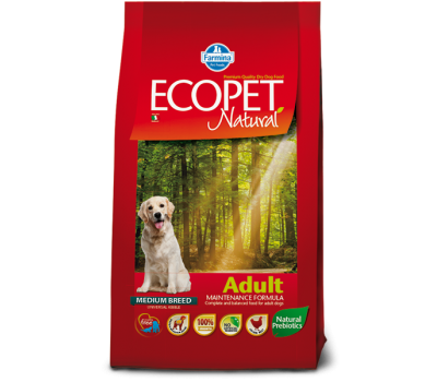 Ecopet Natural ADULT MEDIUM - Полнорационный сухой корм для взрослых собак средних пород. 12кг.