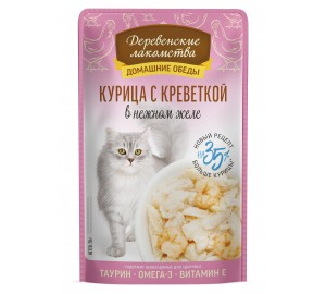 Пауч для кошек Деревенские лак-ва 70г.  КУРИЦА с КРЕВЕТКОЙ в нежном желе. 1*12шт.