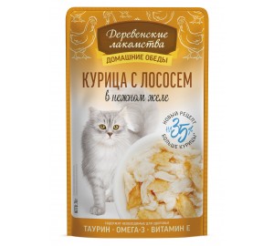 Пауч для кошек Деревенские лак-ва 70г.  КУРИЦА с ЛОСОСЕМ в нежном желе 1*12шт.