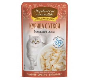 Пауч для кошек Деревенские лак-ва 70г.  КУРИЦА с УТКОЙ в нежном желе 1*12шт.