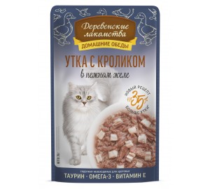 Пауч для кошек Деревенские лак-ва 70г.  УТКА с КРОЛИКОМ в нежном желе. 1*12шт.