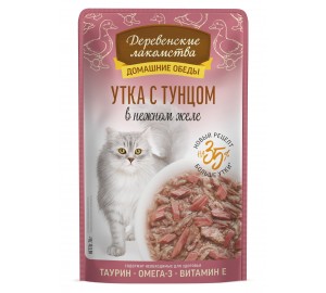 Пауч для кошек Деревенские лак-ва 70г.  УТКА с ТУНЦОМ в нежном желе. 1*12шт.