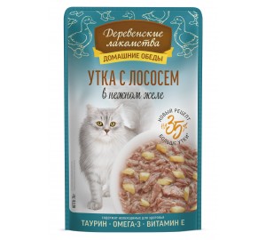 Пауч для кошек Деревенские лак-ва 70г.  УТКА с ЛОСОСЕМ в нежном желе. 1*12шт.