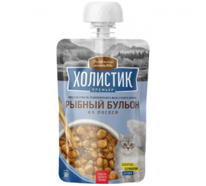 Дерев. лакомство для кошек  БУЛЬОН РЫБНЫЙ из ЛОСОСЯ  90 гр.*10шт.