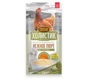 Деревенские лакомства 4х0,01кг Холистик Премьер Нежное пюре из курицы с икрой летучей рыбы для кошек