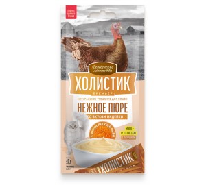 Деревенские лакомства 4х0,01кг Холистик Премьер Нежное пюре из индейки с икрой летучей рыбы для кошек