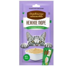 Дерев. лакомство для КОШЕК  нежное ПЮРЕ из КУРИЦЫ 4*10гр.