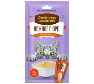 Дерев. лакомство для КОШЕК  нежное ПЮРЕ из ЛОСОСЯ 4*10гр.